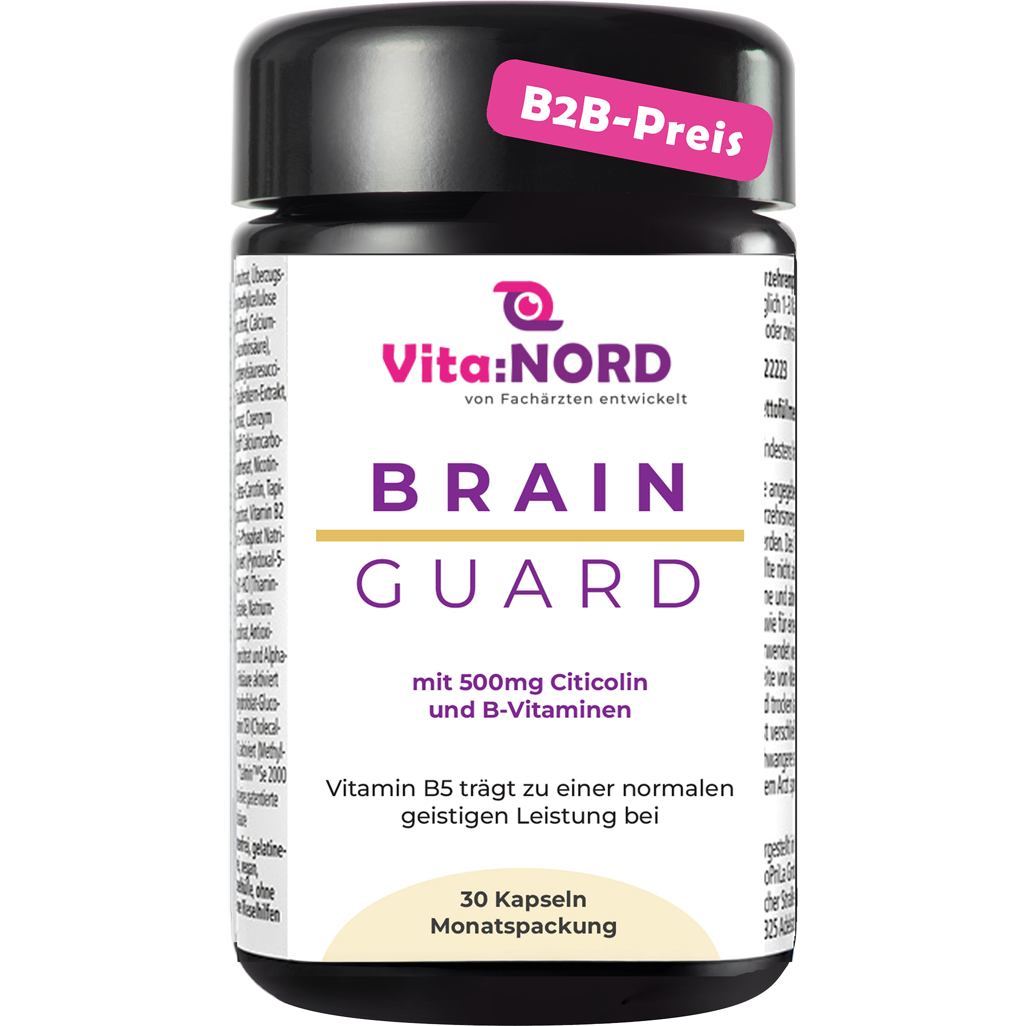 BRAIN Guard® – Citicolin-Kapseln mit Vitamin B5, B6 & B12 | Vita:NORD (B2B)